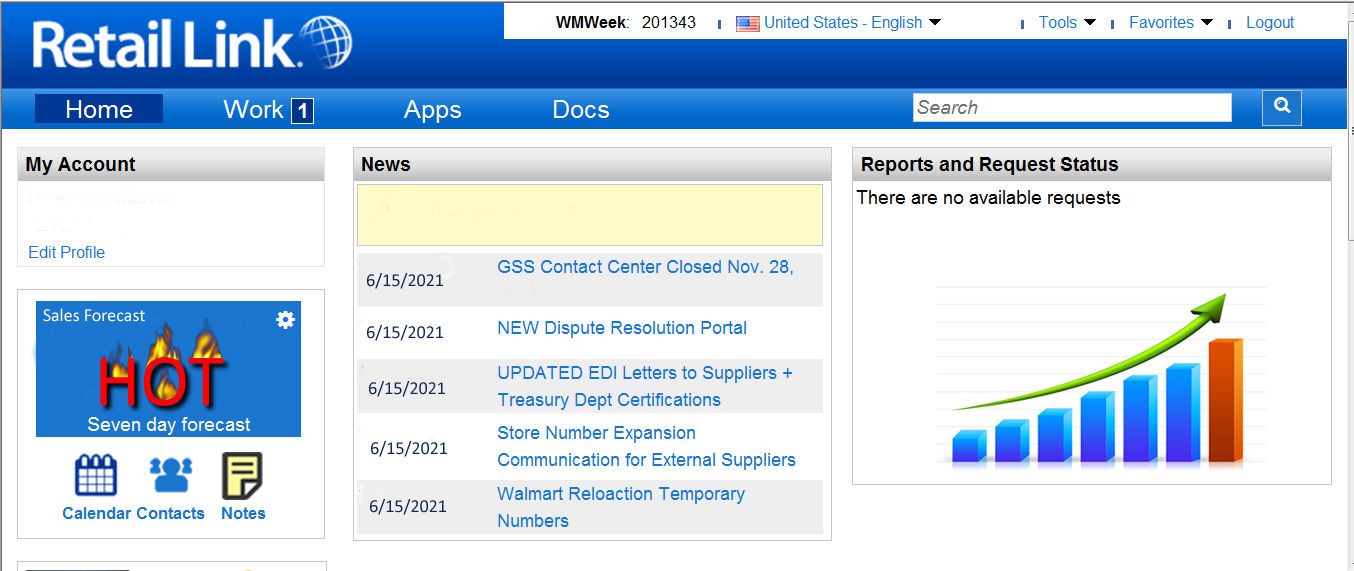 Screenshot of Walmart Retail Link Portal